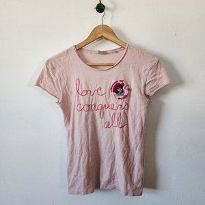 Y2K Womens Graphic Tee Junk Food Love Conquers All Shirt Large